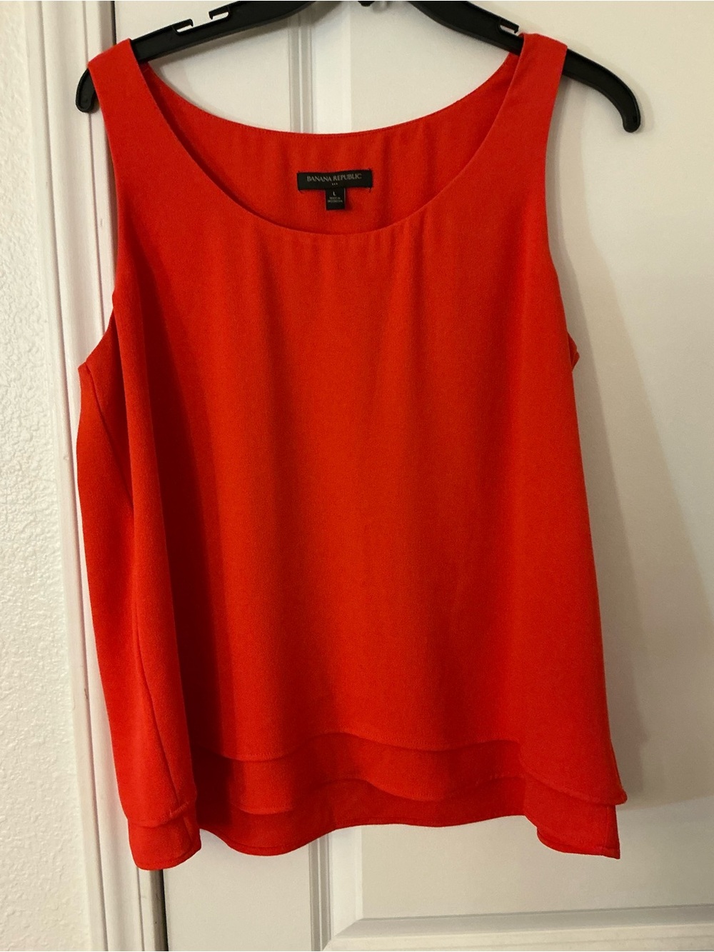 🔥 Banana Republic Women L Bright Red Orange Layered Chiffon Tank Top Cami
